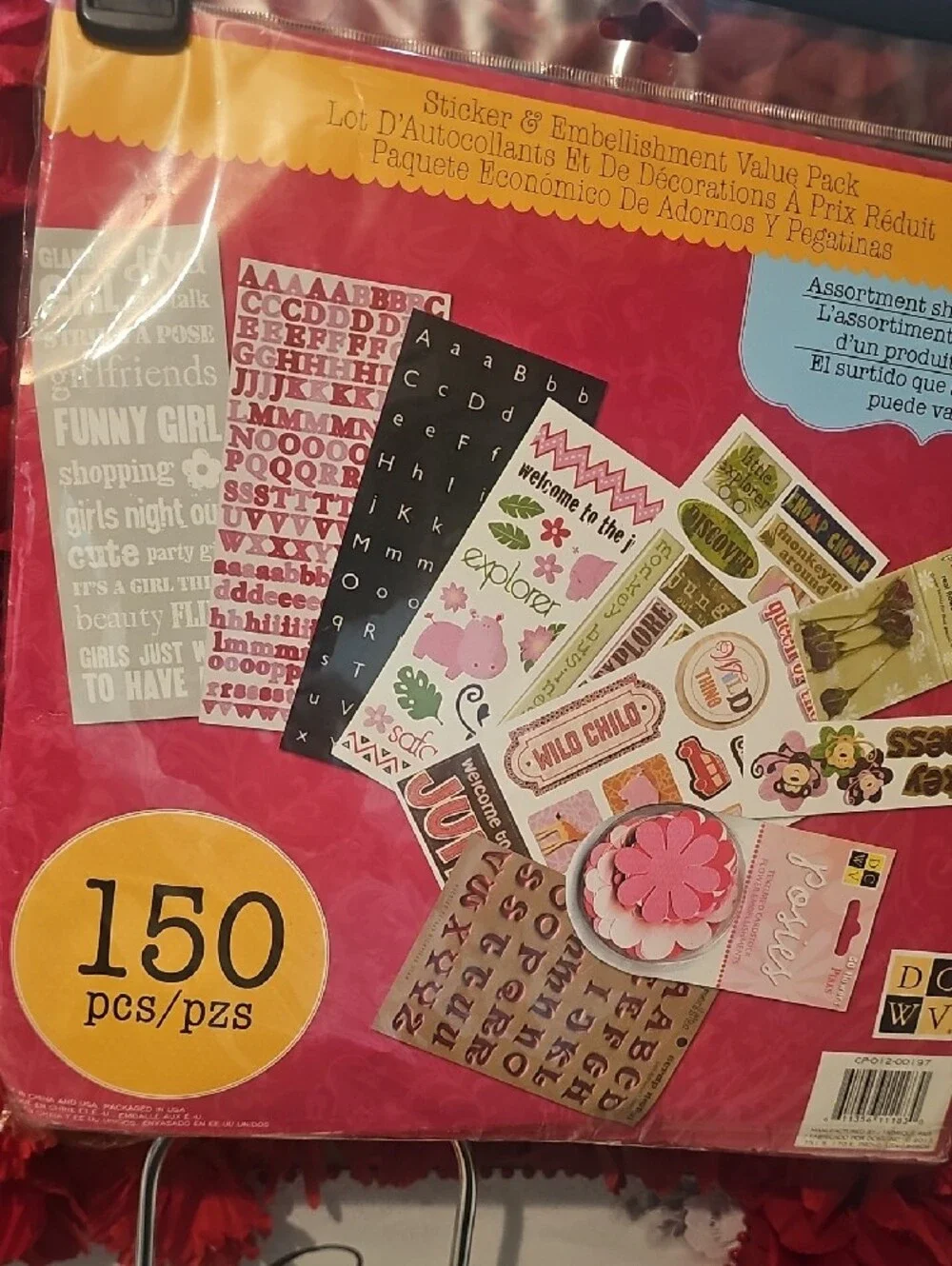 Value Pack NEW Scrapbookin Pink & Multicolor Sticker & Embellishment Set 150 Pcs